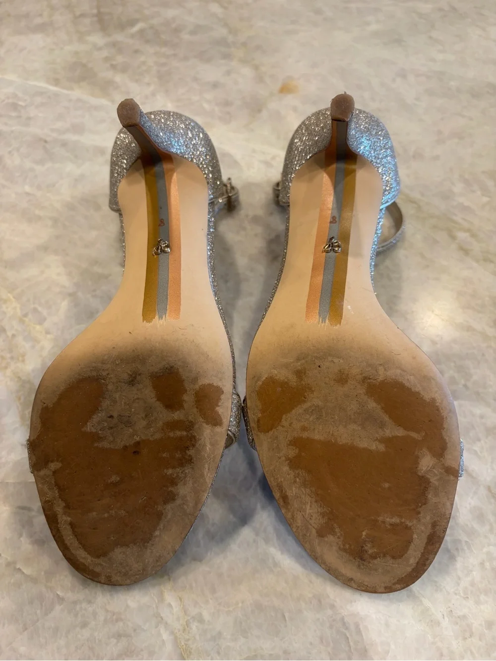 Sam Edelman Patti Silver Glitter Ankle-Strap Heels